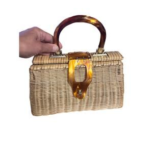 Vintage 1950s/1960s Woven Wicker Handbag Bakelite Lucite British Hong Kong